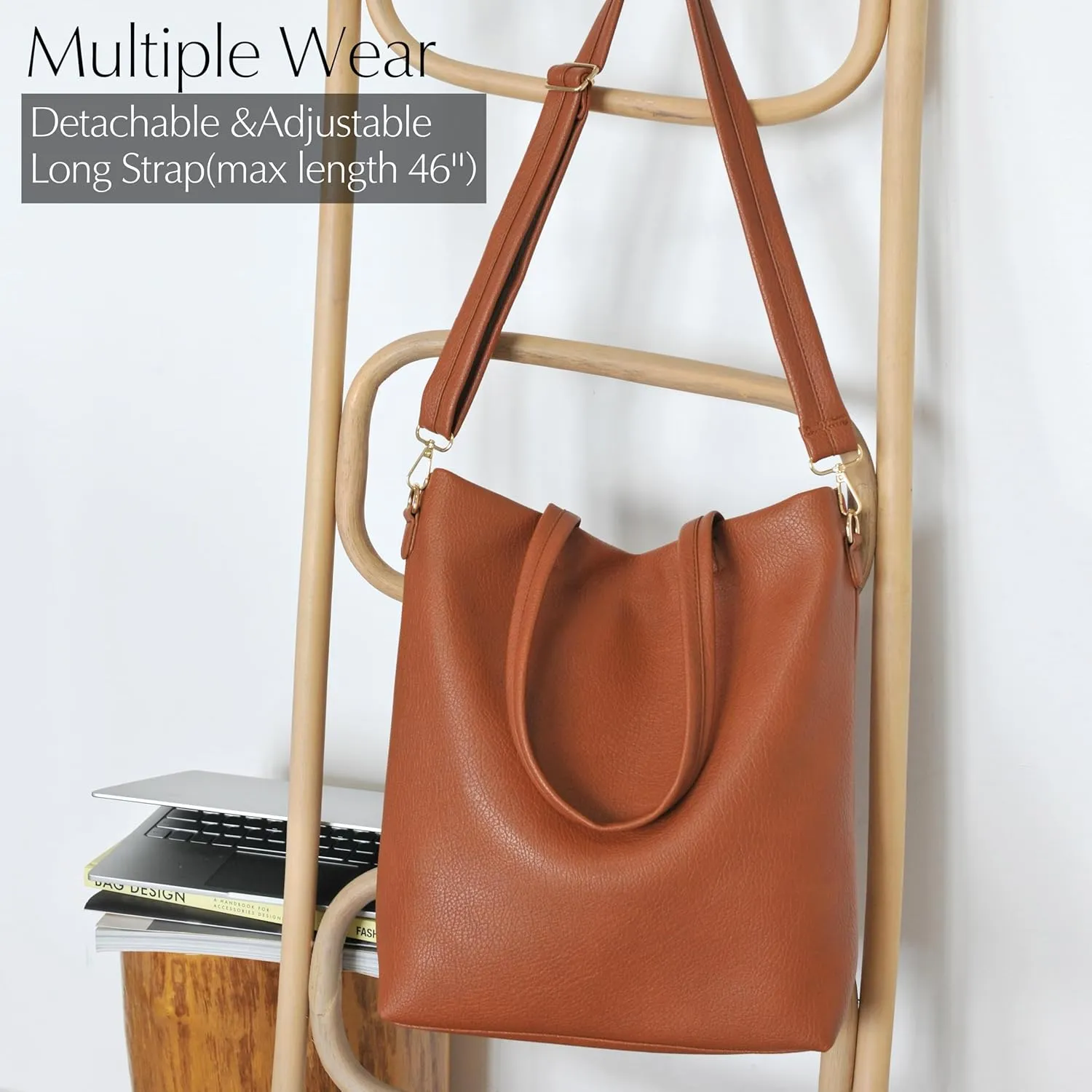 HOXIS Women's Vertical Tote Bag with Removable Shoulder Strap Vegan Leather Shoulder Handbag Satchel Bag