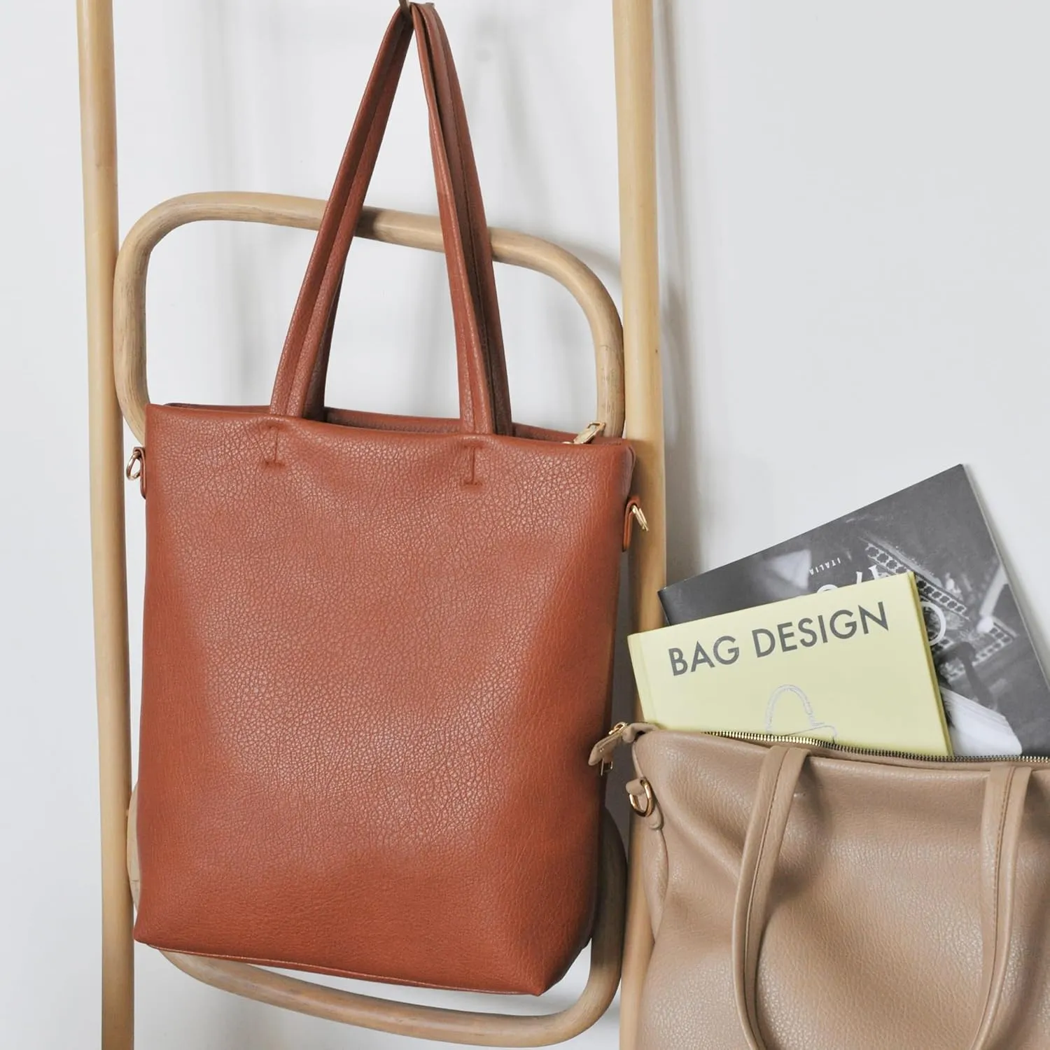 HOXIS Women's Vertical Tote Bag with Removable Shoulder Strap Vegan Leather Shoulder Handbag Satchel Bag