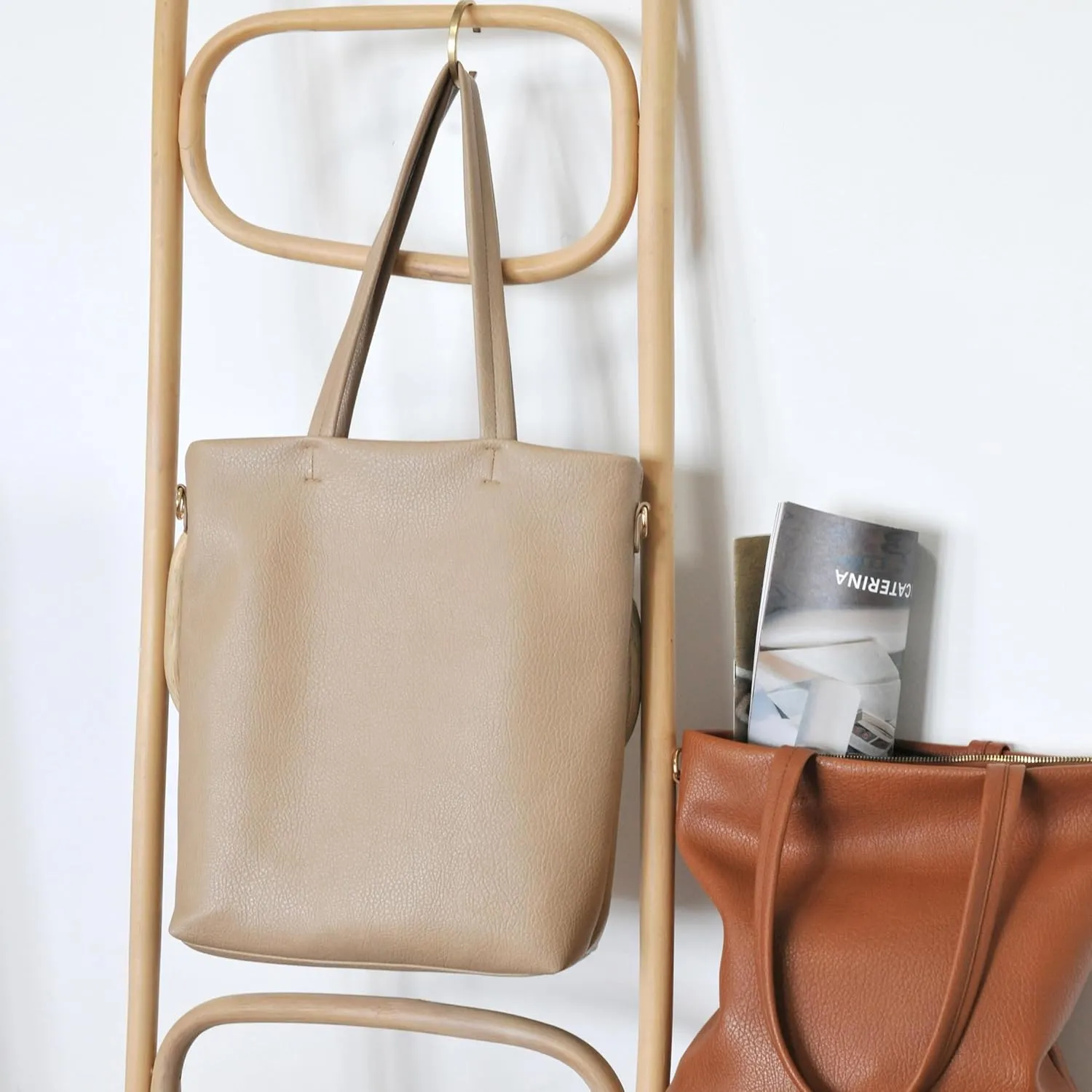 HOXIS Women's Vertical Tote Bag with Removable Shoulder Strap Vegan Leather Shoulder Handbag Satchel Bag