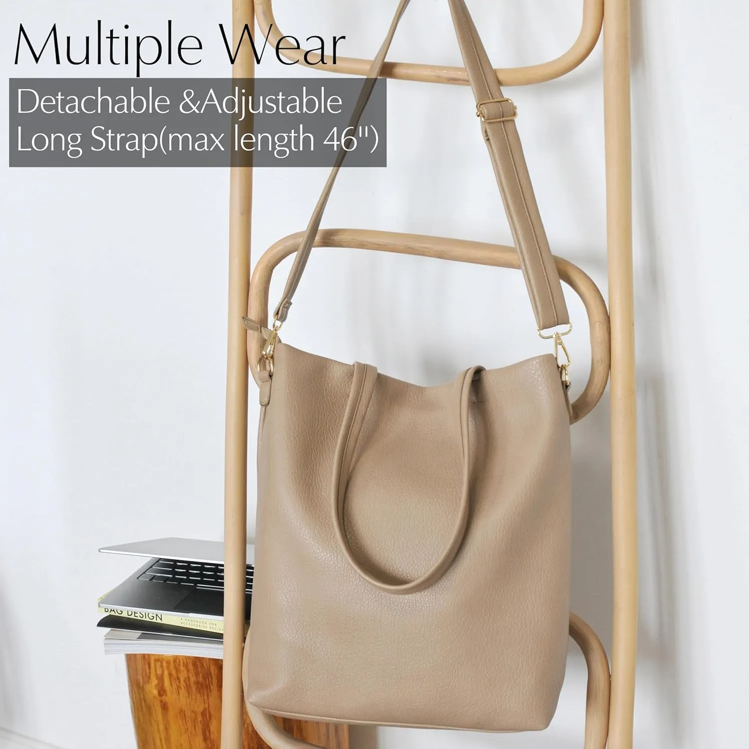 HOXIS Women's Vertical Tote Bag with Removable Shoulder Strap Vegan Leather Shoulder Handbag Satchel Bag