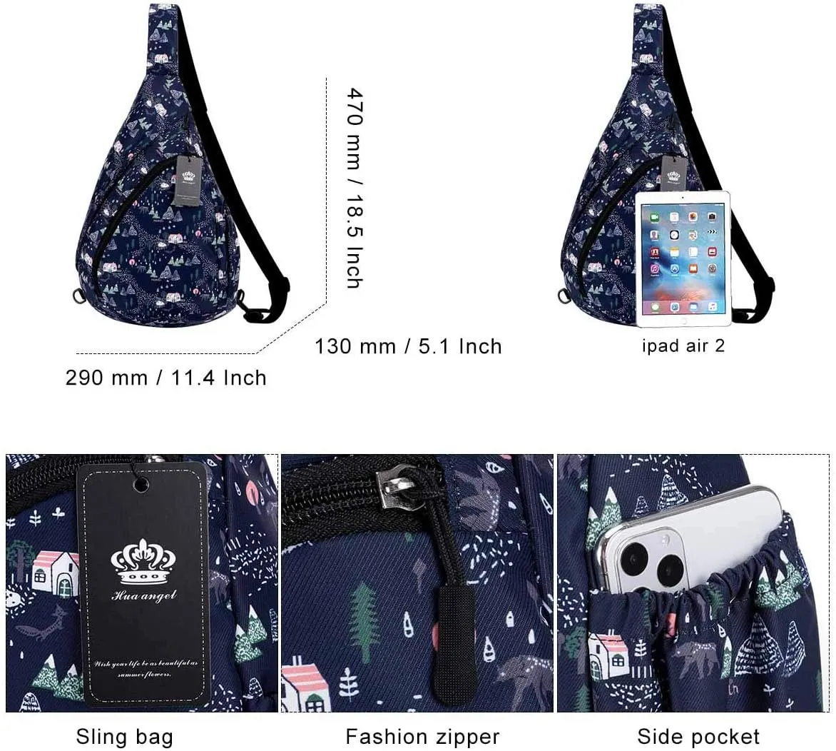 HUA ANGEL Crossbody Sling Bag for Men & Women Lightweight Waterproof Chest Shoulder Bag for Travel Hiking & Everyday Use