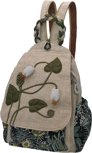 HUANGGUOSHU Ladies Casual hemp Backpack Bohemian Style Hand-woven lightweight school backpack Buckle Multi-pocket Shoulder Messenger Purse Handbag