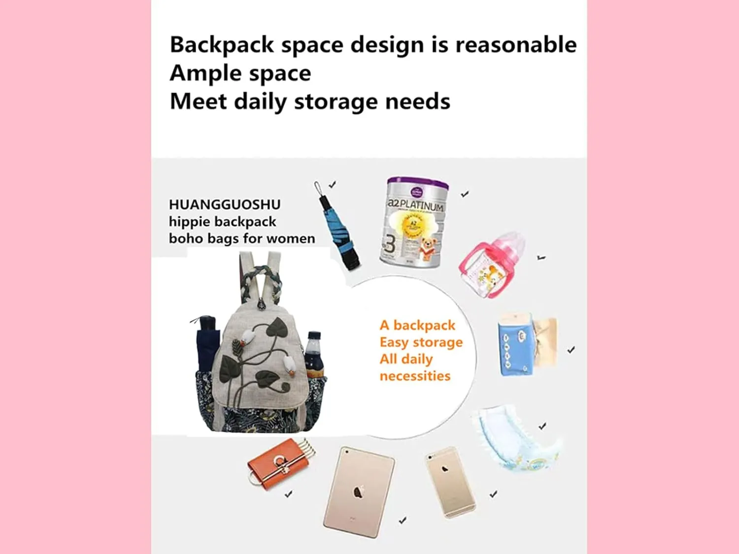 HUANGGUOSHU Ladies Casual hemp Backpack Bohemian Style Hand-woven lightweight school backpack Buckle Multi-pocket Shoulder Messenger Purse Handbag