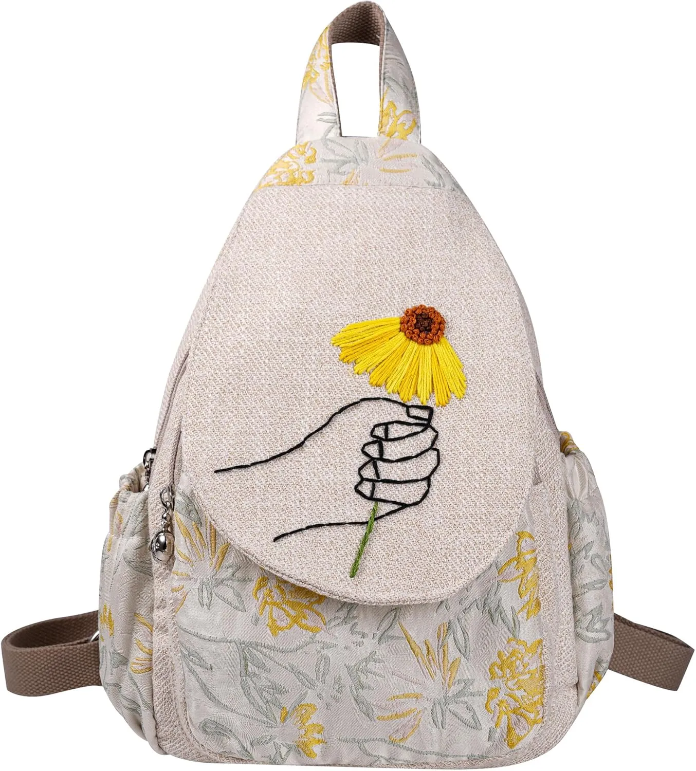HUANGGUOSHU Women Small Backpack Cute Mini Casual Daypack Hiking Bag College Green Convertible Boho Women School Hippie Travel Nurse Bag Diaper Japanese Chrysanthemum