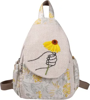 HUANGGUOSHU Women Small Backpack Cute Mini Casual Daypack Hiking Bag College Green Convertible Boho Women School Hippie Travel Nurse Bag Diaper Japanese Chrysanthemum