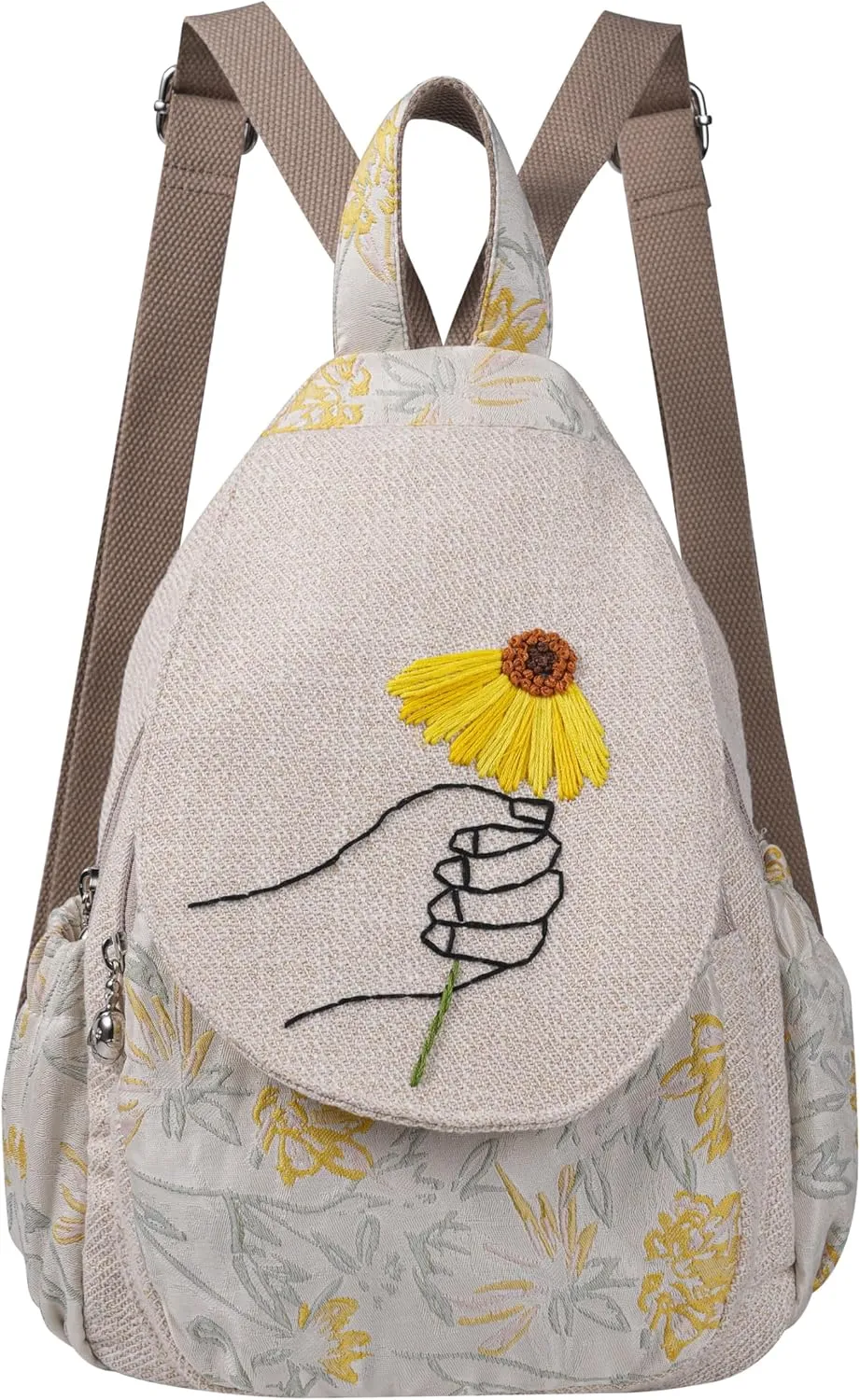 HUANGGUOSHU Women Small Backpack Cute Mini Casual Daypack Hiking Bag College Green Convertible Boho Women School Hippie Travel Nurse Bag Diaper Japanese Chrysanthemum