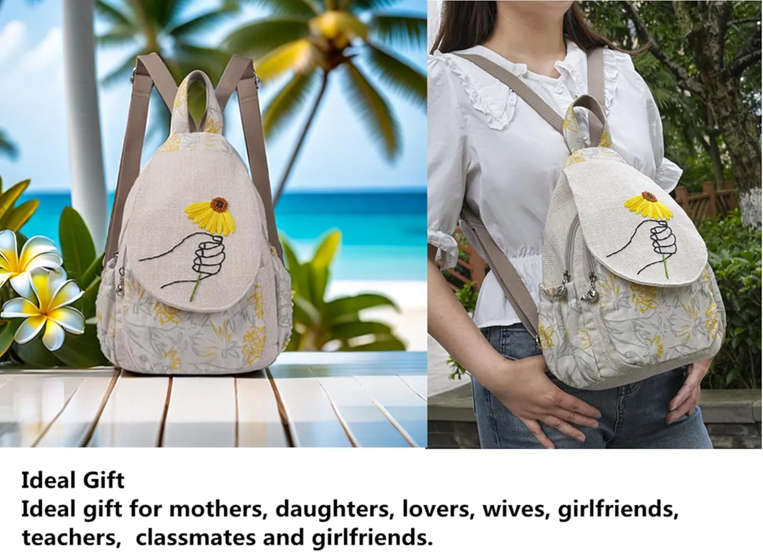 HUANGGUOSHU Women Small Backpack Cute Mini Casual Daypack Hiking Bag College Green Convertible Boho Women School Hippie Travel Nurse Bag Diaper Japanese Chrysanthemum