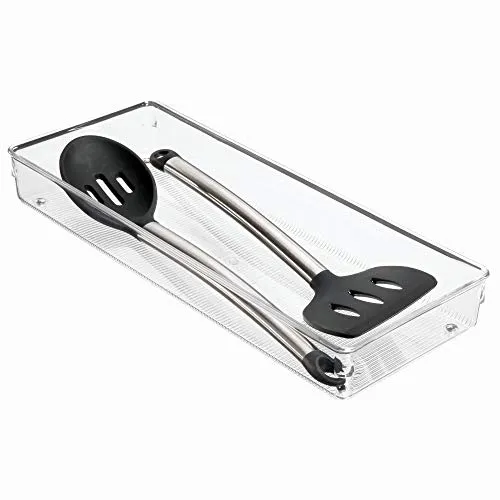 iDesign Linus Plastic Kitchen Drawer Organizer for Silverware, Spatulas, Cutlery, Gadgets, Office Supplies, Cosmetics, Set of 2, Clear