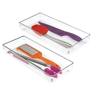 iDesign Linus Plastic Kitchen Drawer Organizer for Silverware, Spatulas, Cutlery, Gadgets, Office Supplies, Cosmetics, Set of 2, Clear
