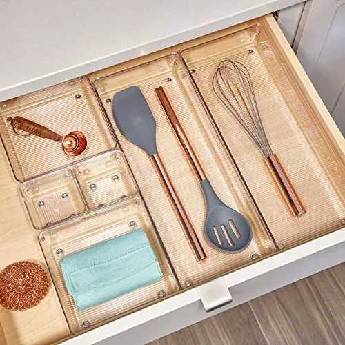 iDesign Linus Plastic Kitchen Drawer Organizer for Silverware, Spatulas, Cutlery, Gadgets, Office Supplies, Cosmetics, Set of 2, Clear