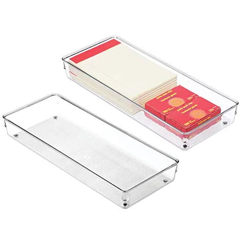 iDesign Linus Plastic Kitchen Drawer Organizer for Silverware, Spatulas, Cutlery, Gadgets, Office Supplies, Cosmetics, Set of 2, Clear