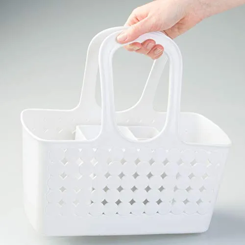 iDesign Orbz Plastic Bathroom Shower Tote, Small Divided College Dorm Caddy for Shampoo, Conditioner, Soap, Cosmetics, Beauty Products, 11.75" x 6" x 12", White