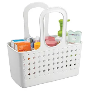 iDesign Orbz Plastic Bathroom Shower Tote, Small Divided College Dorm Caddy for Shampoo, Conditioner, Soap, Cosmetics, Beauty Products, 11.75" x 6" x 12", White