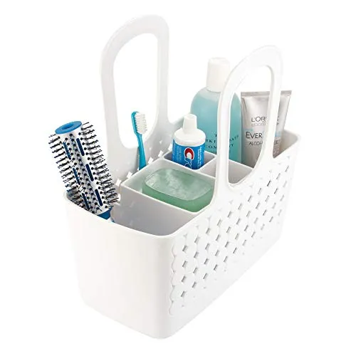 iDesign Orbz Plastic Bathroom Shower Tote, Small Divided College Dorm Caddy for Shampoo, Conditioner, Soap, Cosmetics, Beauty Products, 11.75" x 6" x 12", White