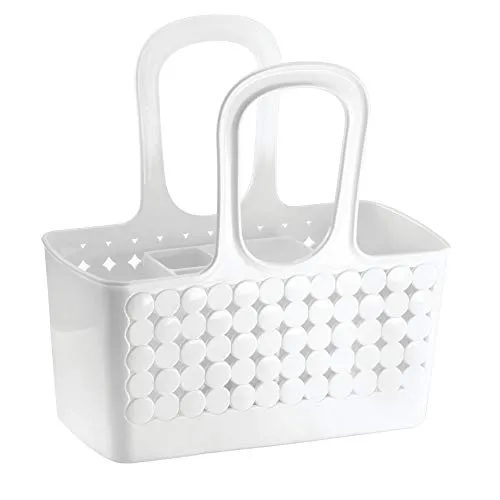 iDesign Orbz Plastic Bathroom Shower Tote, Small Divided College Dorm Caddy for Shampoo, Conditioner, Soap, Cosmetics, Beauty Products, 11.75" x 6" x 12", White