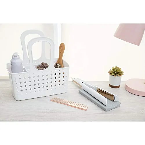 iDesign Orbz Plastic Bathroom Shower Tote, Small Divided College Dorm Caddy for Shampoo, Conditioner, Soap, Cosmetics, Beauty Products, 11.75" x 6" x 12", White