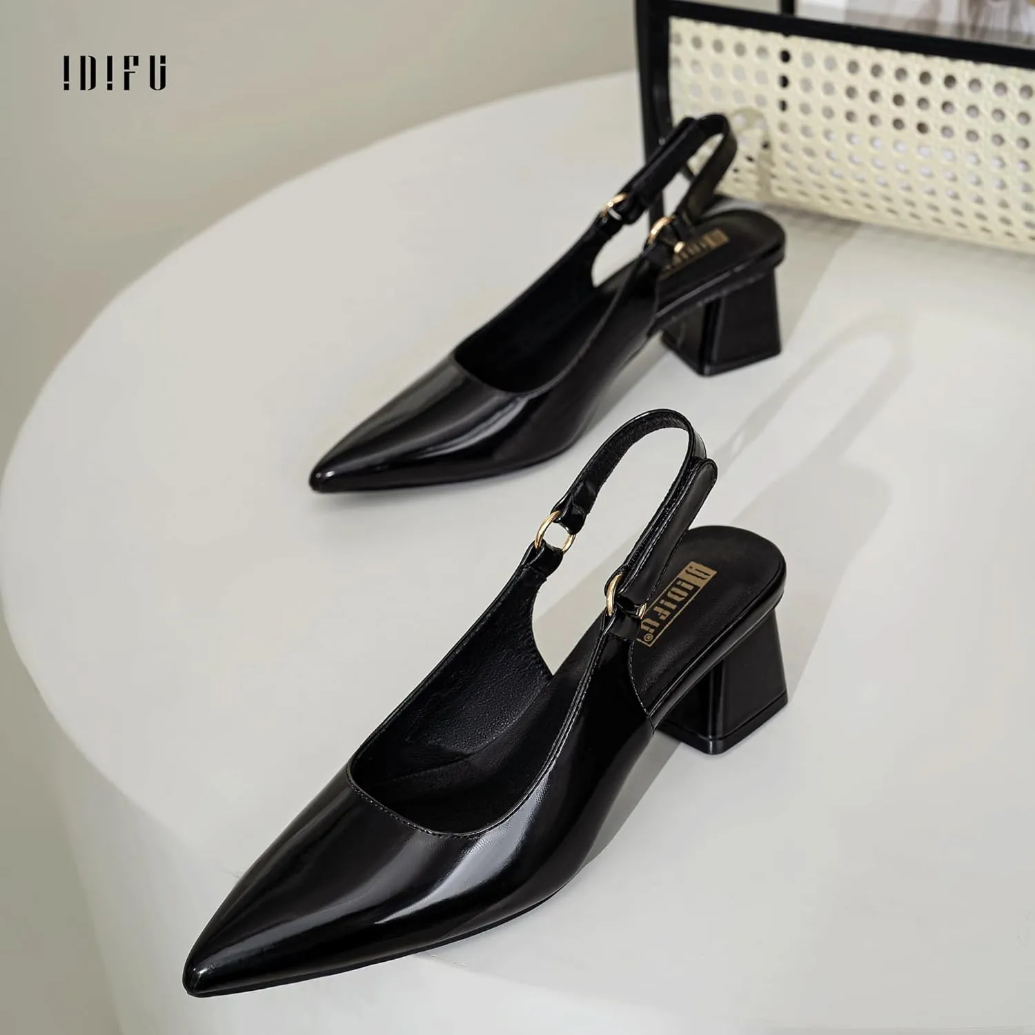 IDIFU IN2 Slingback Closed Toe Heels Chunky Low Block Short Heels Women's Pumps Hook and Loop Pointed Toe Wedding Bride Prom Dress Shoes for Women Dressy Comfortable Cute Small Thick Pumps Shoes