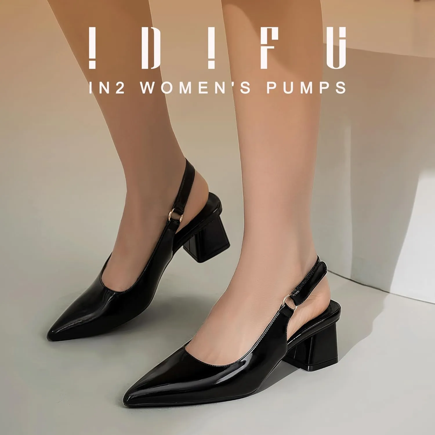 IDIFU IN2 Slingback Closed Toe Heels Chunky Low Block Short Heels Women's Pumps Hook and Loop Pointed Toe Wedding Bride Prom Dress Shoes for Women Dressy Comfortable Cute Small Thick Pumps Shoes