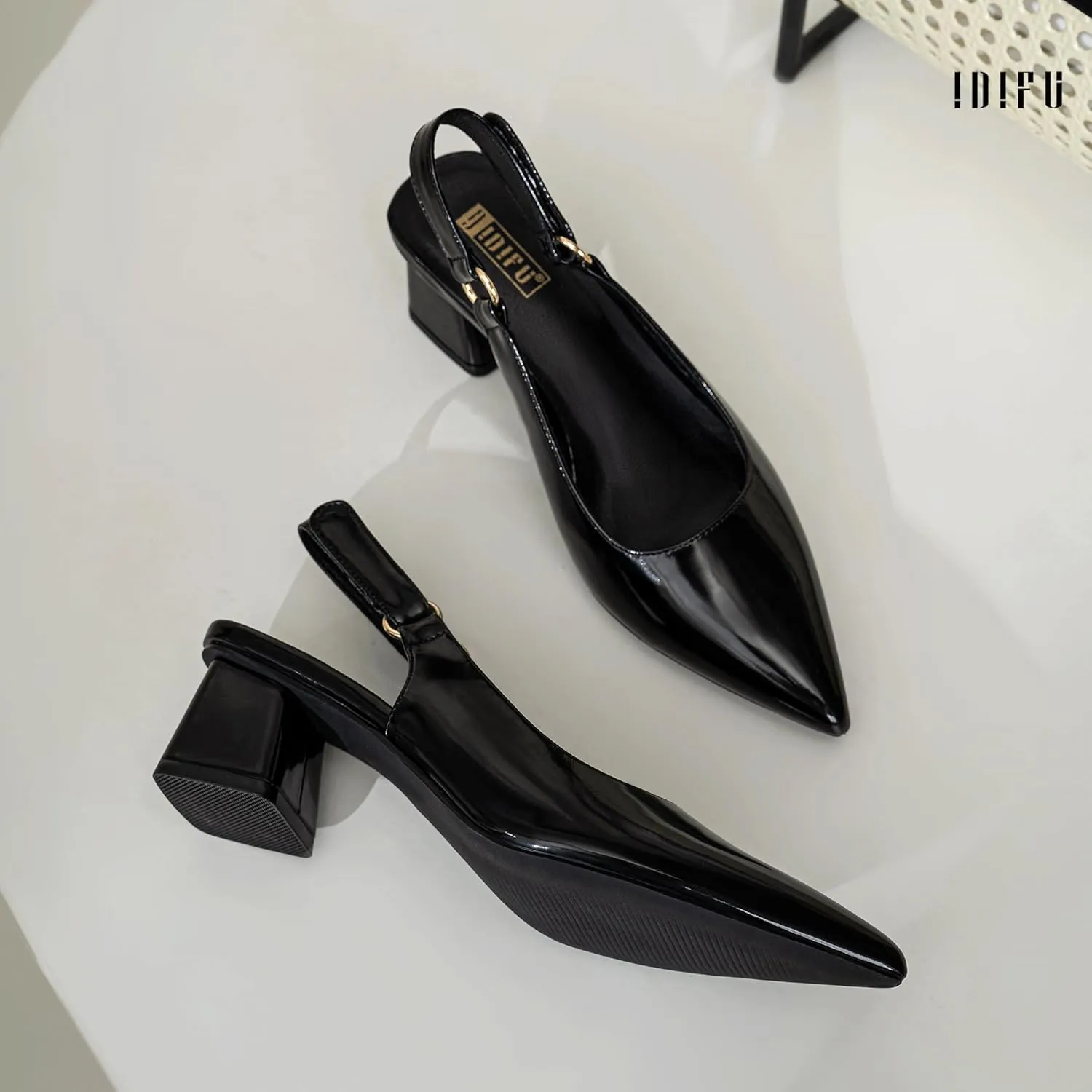 IDIFU IN2 Slingback Closed Toe Heels Chunky Low Block Short Heels Women's Pumps Hook and Loop Pointed Toe Wedding Bride Prom Dress Shoes for Women Dressy Comfortable Cute Small Thick Pumps Shoes
