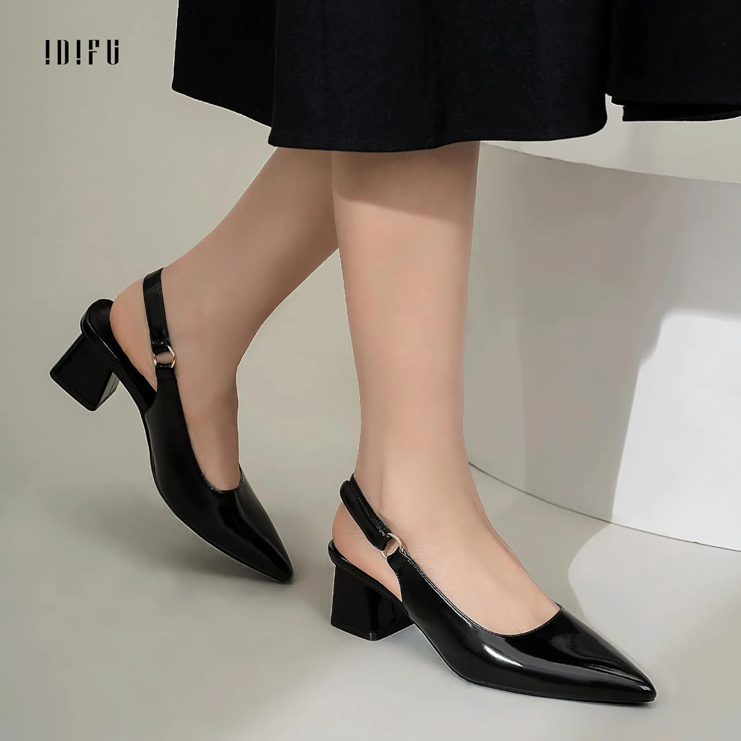 IDIFU IN2 Slingback Closed Toe Heels Chunky Low Block Short Heels Women's Pumps Hook and Loop Pointed Toe Wedding Bride Prom Dress Shoes for Women Dressy Comfortable Cute Small Thick Pumps Shoes