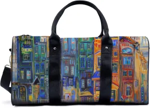 Impressionist Oil Painting Travel Luggage Duffel Bag with Adjustable Strap Building House Sports Bag Lightweight Canvas Gym Tote Bag for Men and Women