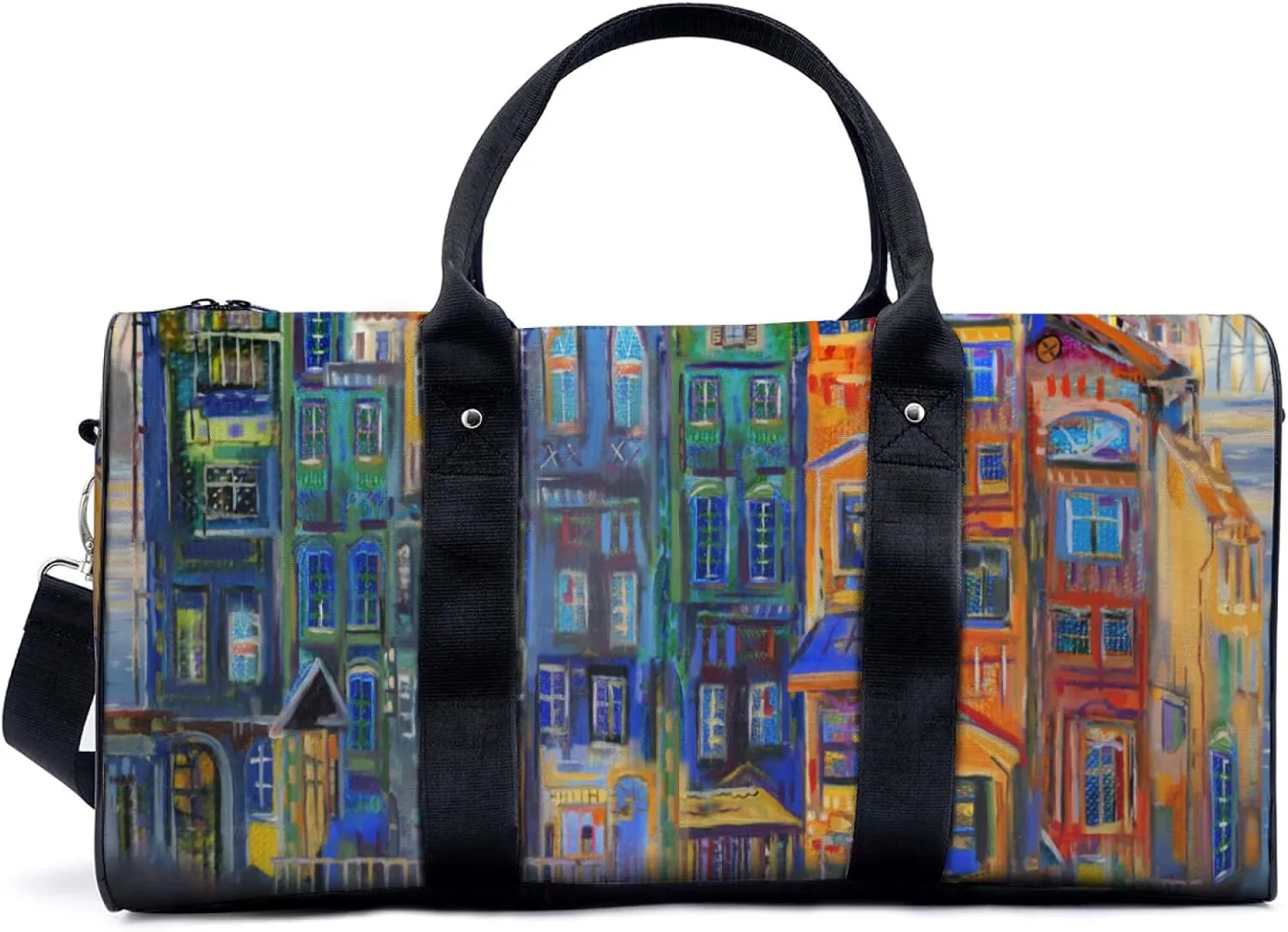 Impressionist Oil Painting Travel Luggage Duffel Bag with Adjustable Strap Building House Sports Bag Lightweight Canvas Gym Tote Bag for Men and Women