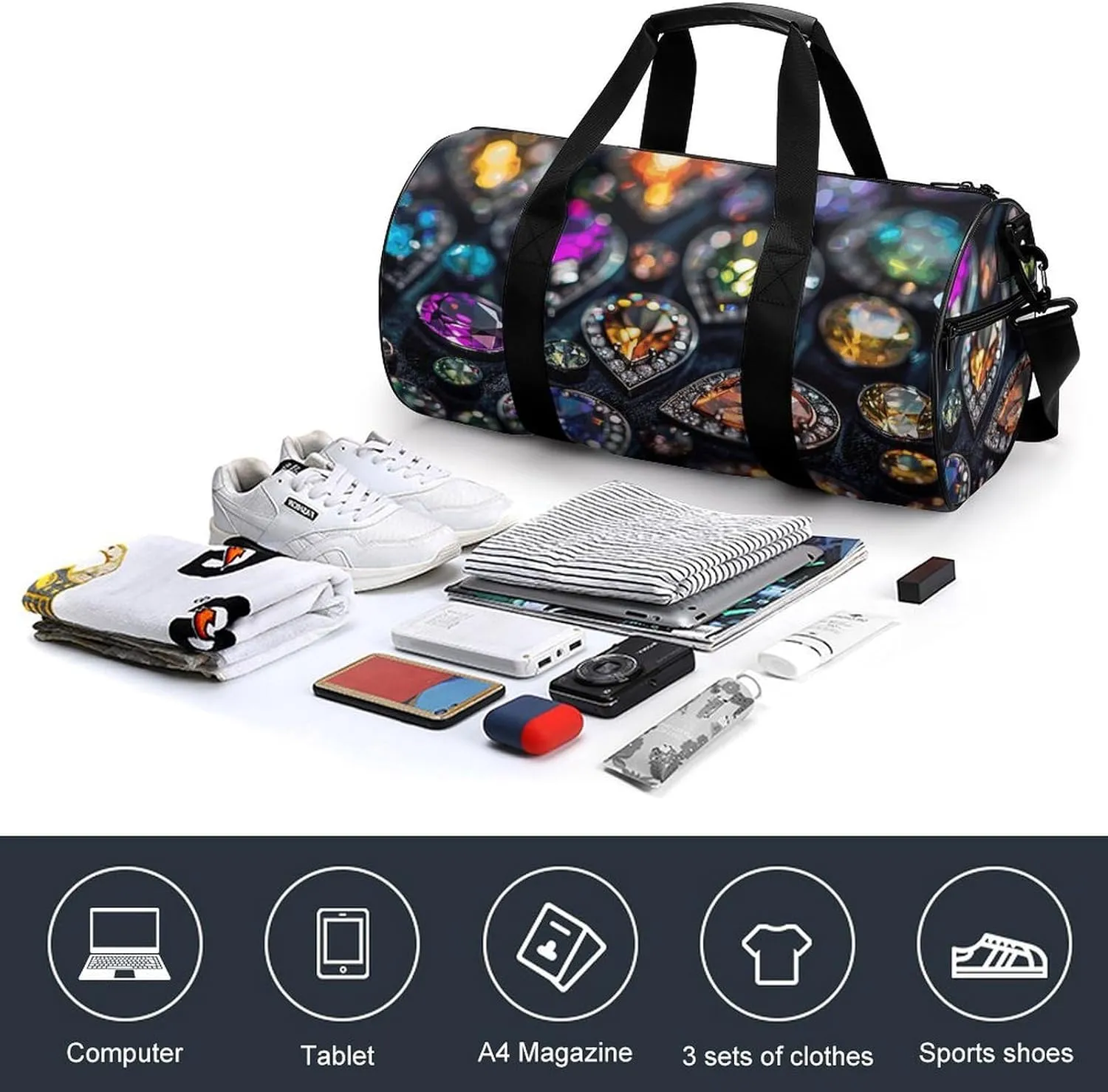 Intricate Jewelry Patterns Gym Bag Small Travel Duffle Bag with Compartment Carry On Weekender Bag for Women Men