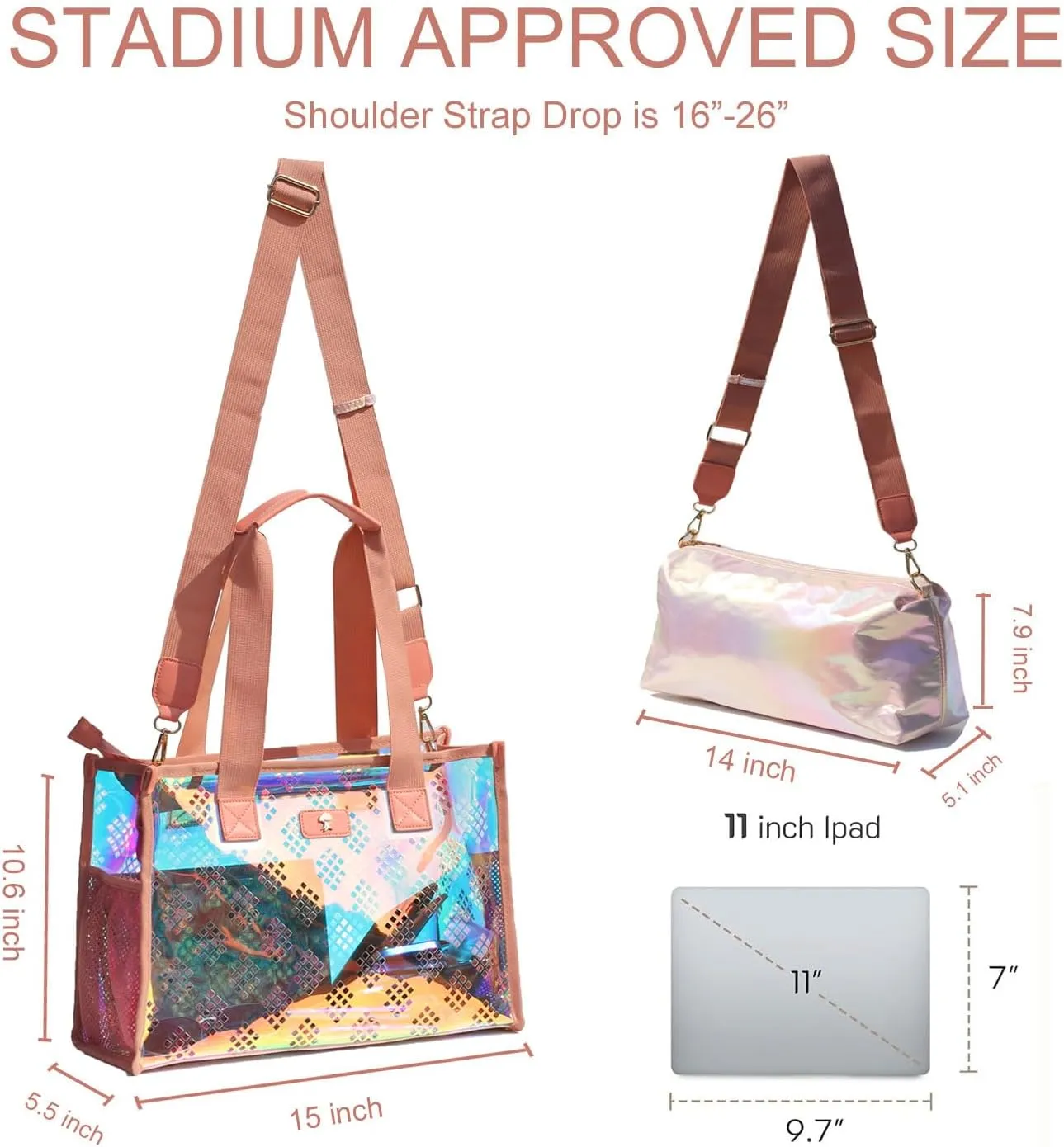 Iridescent Soap Bubble Tote Clear Bag for Stadium Events with Bag-in-Bag Shoulder Bag for Concert Beach