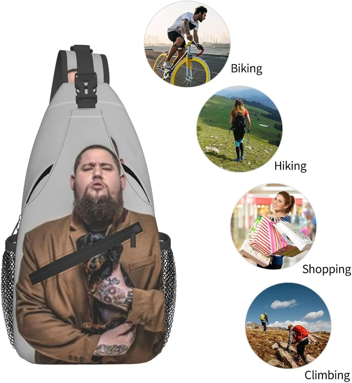 J-elly Roll Fashion Casual Crossbody Bag Chest Bag Sling Bag Travel Daypack For Women Men Black