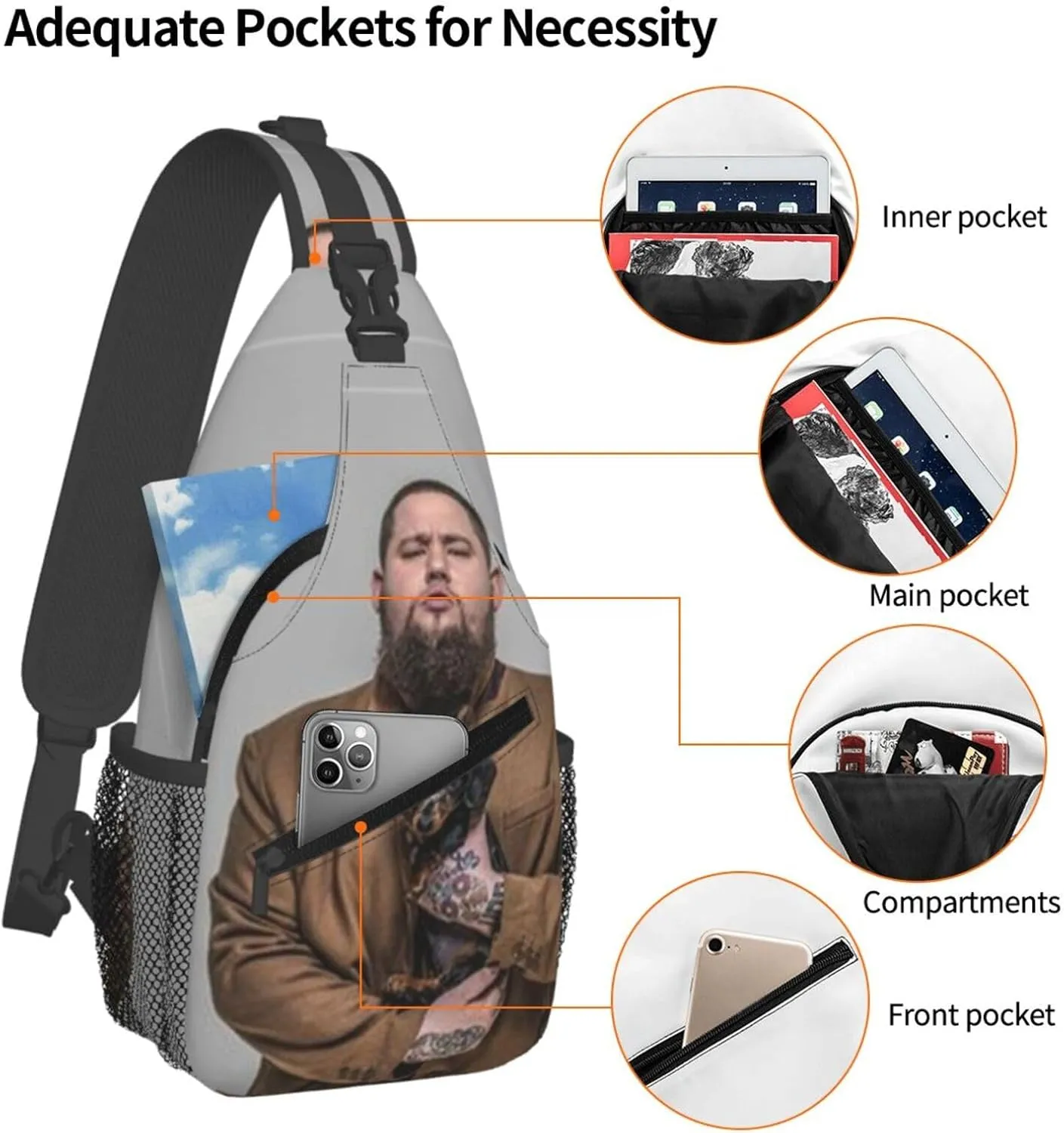 J-elly Roll Fashion Casual Crossbody Bag Chest Bag Sling Bag Travel Daypack For Women Men Black