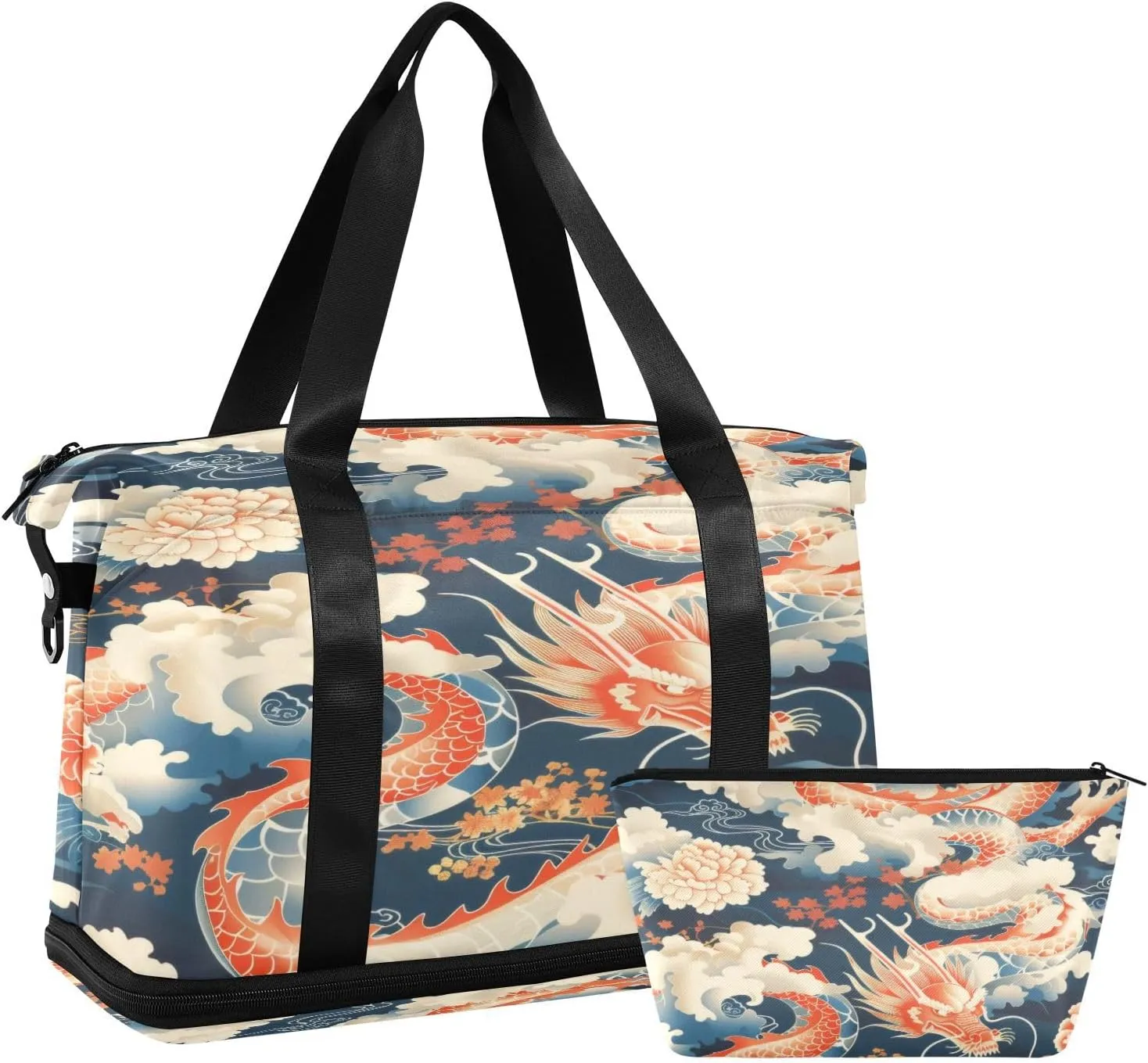 Japan Dragons Duffel Bag Lightweight Carry On Gym Bags for Travel and Weekends, Versatile Overnight Bag with Shoe Compartment