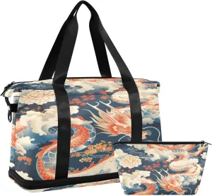 Japan Dragons Duffel Bag Lightweight Carry On Gym Bags for Travel and Weekends, Versatile Overnight Bag with Shoe Compartment