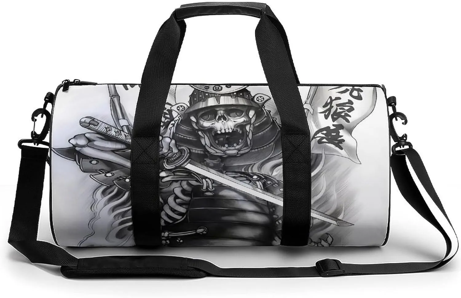 Japanese Samurai Graphic Duffelbag Utility Bag Cylindrical Duffelbags Picnic Bags Gym Satchel Travel Handbag Convertible Duffle 17.7in/9in/9in