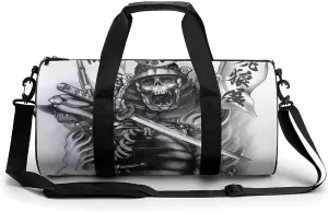Japanese Samurai Graphic Duffelbag Utility Bag Cylindrical Duffelbags Picnic Bags Gym Satchel Travel Handbag Convertible Duffle 17.7in/9in/9in