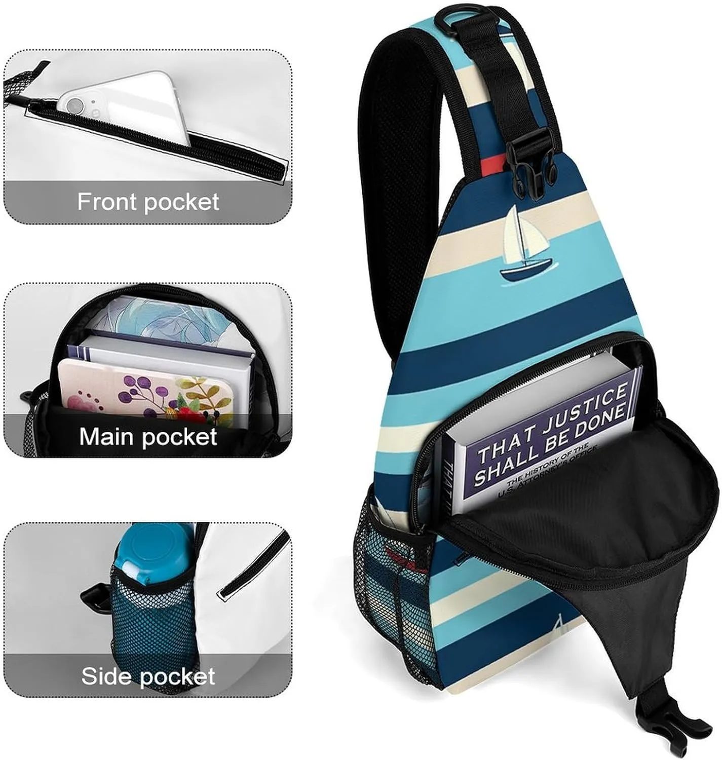 Japanese Sushi Shrimp Sling Bag Lightweight Crossbody Chest Pack Travel Shoulder Bag with Adjustable Strap