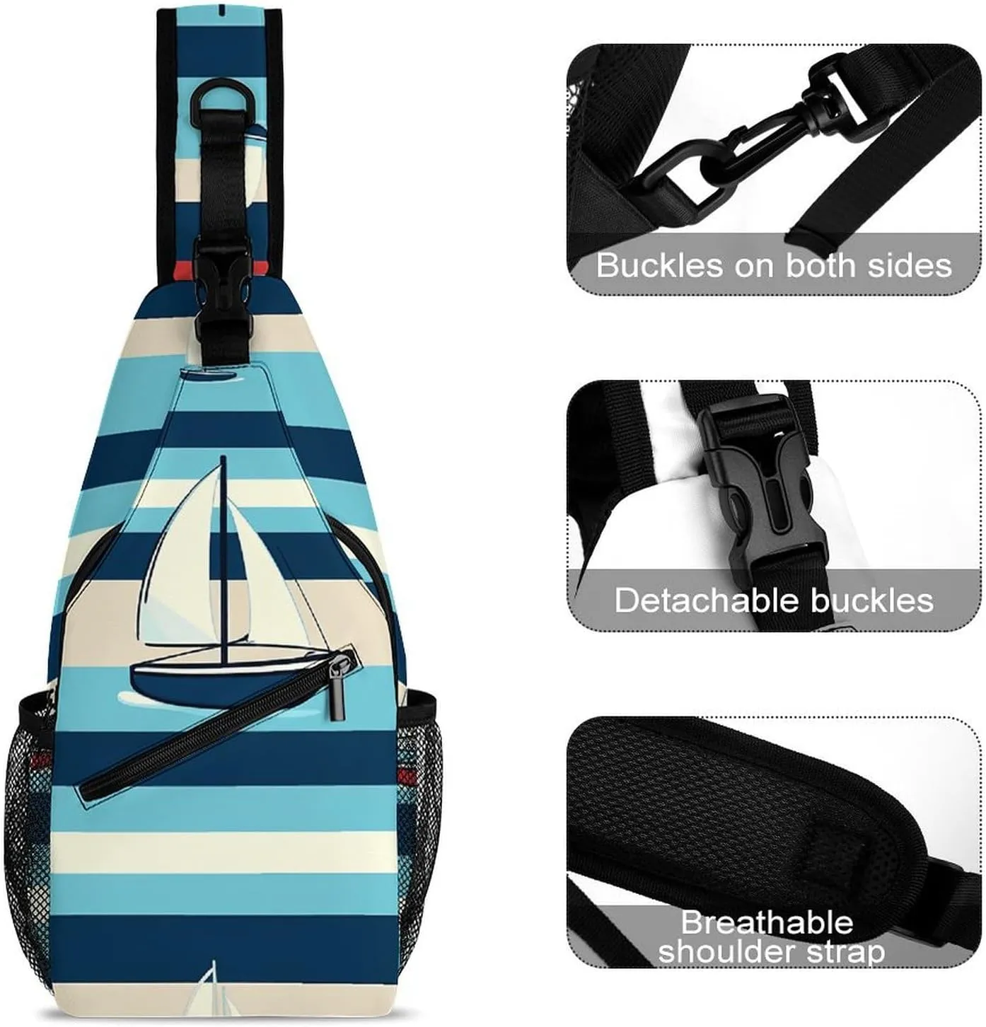 Japanese Sushi Shrimp Sling Bag Lightweight Crossbody Chest Pack Travel Shoulder Bag with Adjustable Strap