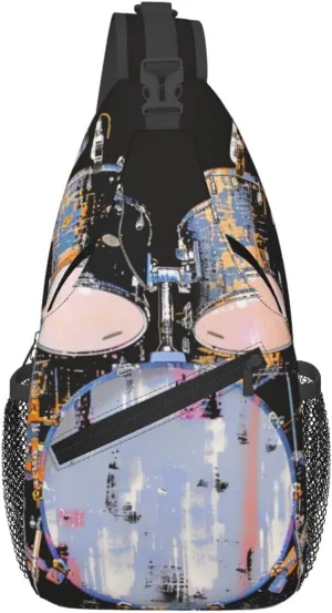 Jazz Drum Printed Sling Chest Bag for Men Women, Casual Crossbody Sling Backpack Shoulder Bag for School, Hiking, Camping, Travel, Black, One Size, Hiking Backpack