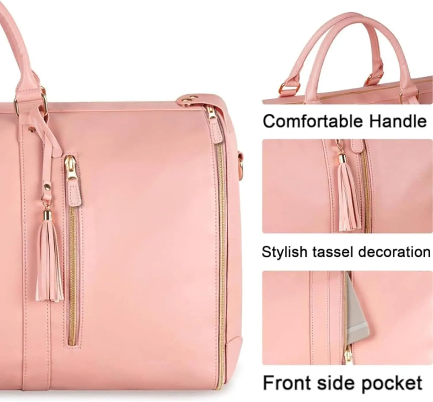 Jenni Bag, PU Leather 2 in 1 Hanging Suitcase Travel Bags, Jenni Bag Travel Bag with Wheels, Convertible Garment Duffel Bag, High Capacity with Shoe Compartment (Beige-Without pull rod)
