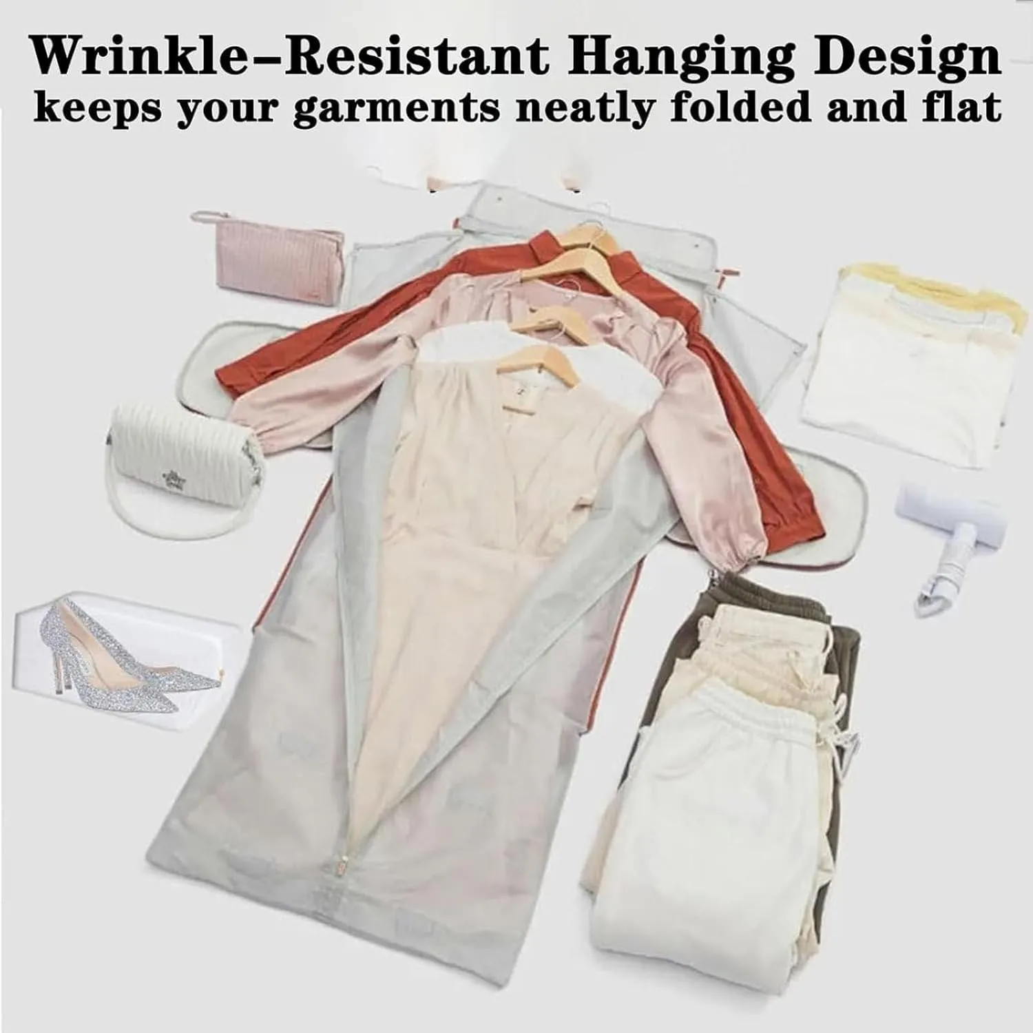 Jenni Bag, PU Leather 2 in 1 Hanging Suitcase Travel Bags, Jenni Bag Travel Bag with Wheels, Convertible Garment Duffel Bag, High Capacity with Shoe Compartment (Beige-Without pull rod)