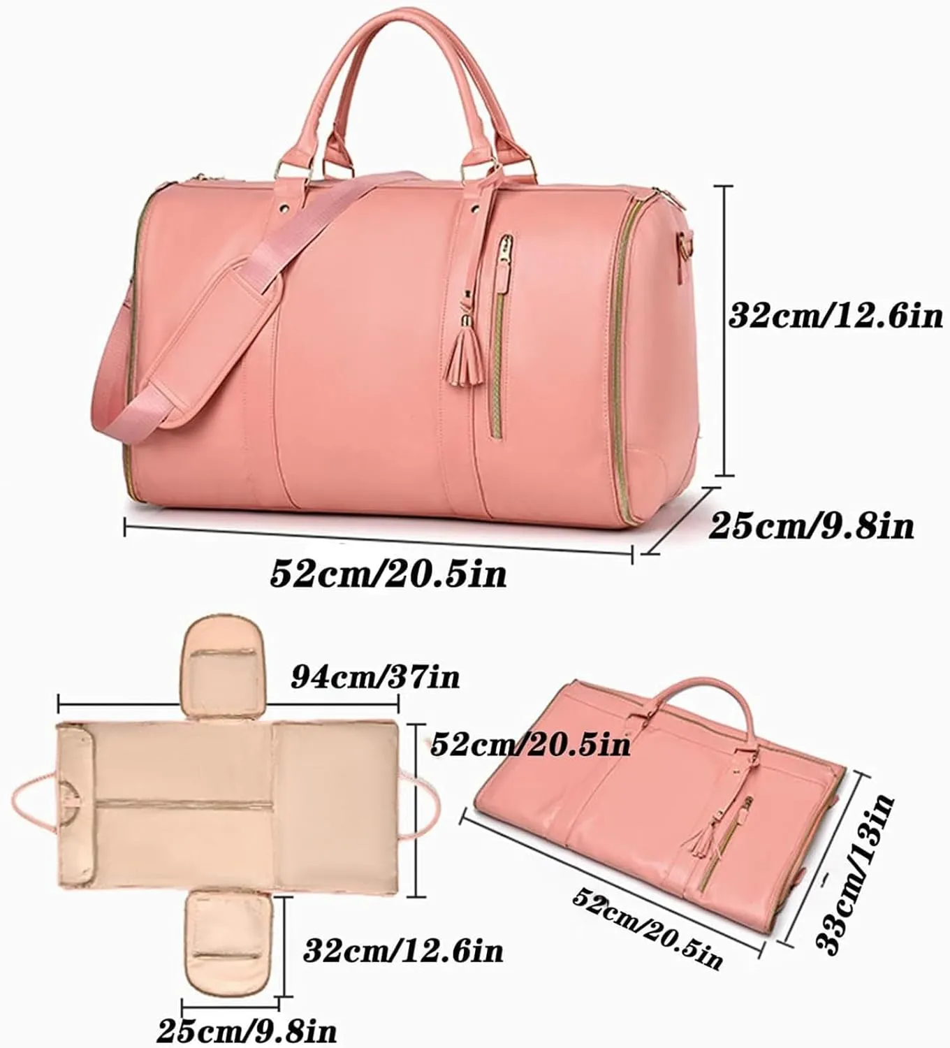 Jenni Bag, PU Leather 2 in 1 Hanging Suitcase Travel Bags, Jenni Bag Travel Bag with Wheels, Convertible Garment Duffel Bag, High Capacity with Shoe Compartment (Beige-Without pull rod)