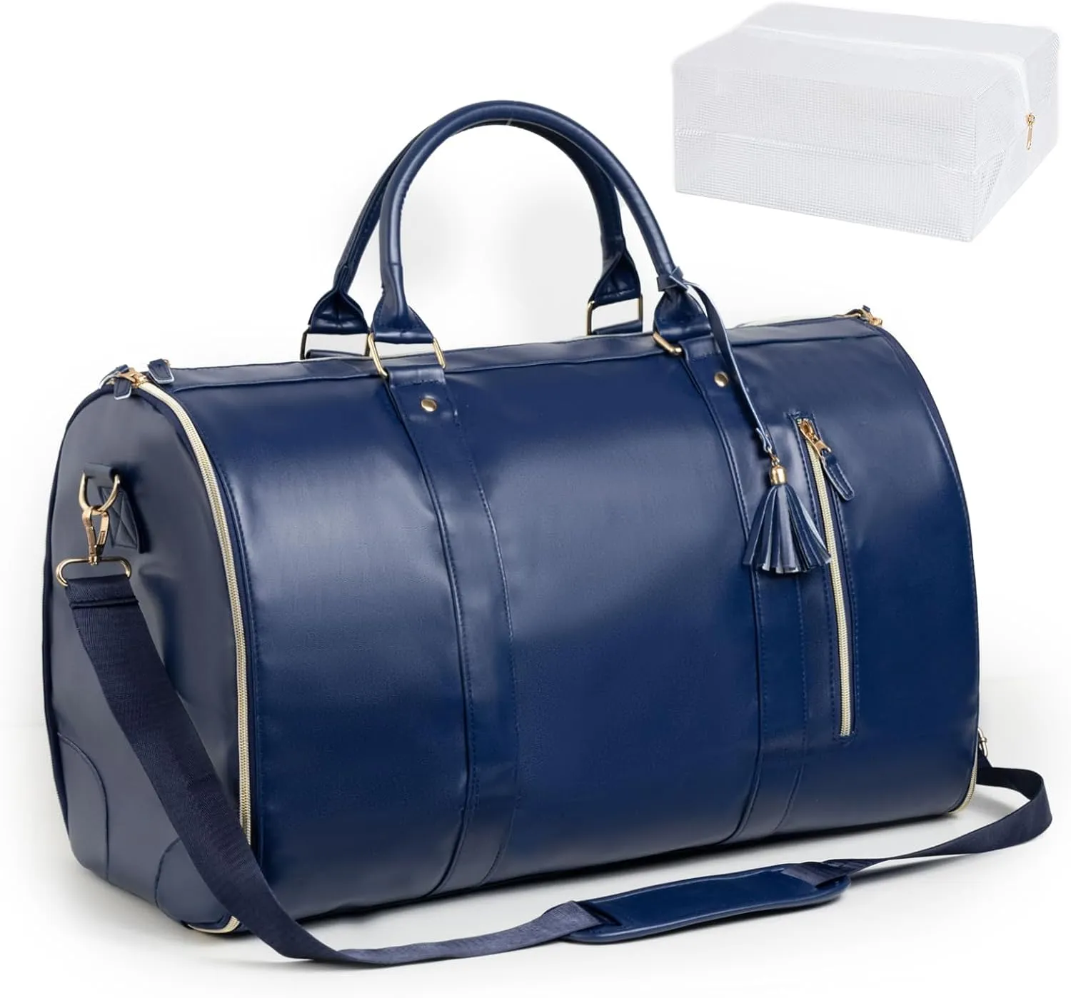 Jenni Travel Bag with Wheels and Shoe Compartment, Convertible Travel Bag with Removable Wheels (Blue)