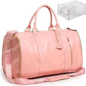 Jenni Travel Bag with Wheels and Shoe Compartment, Convertible Travel Bag with Removable Wheels (Pink)