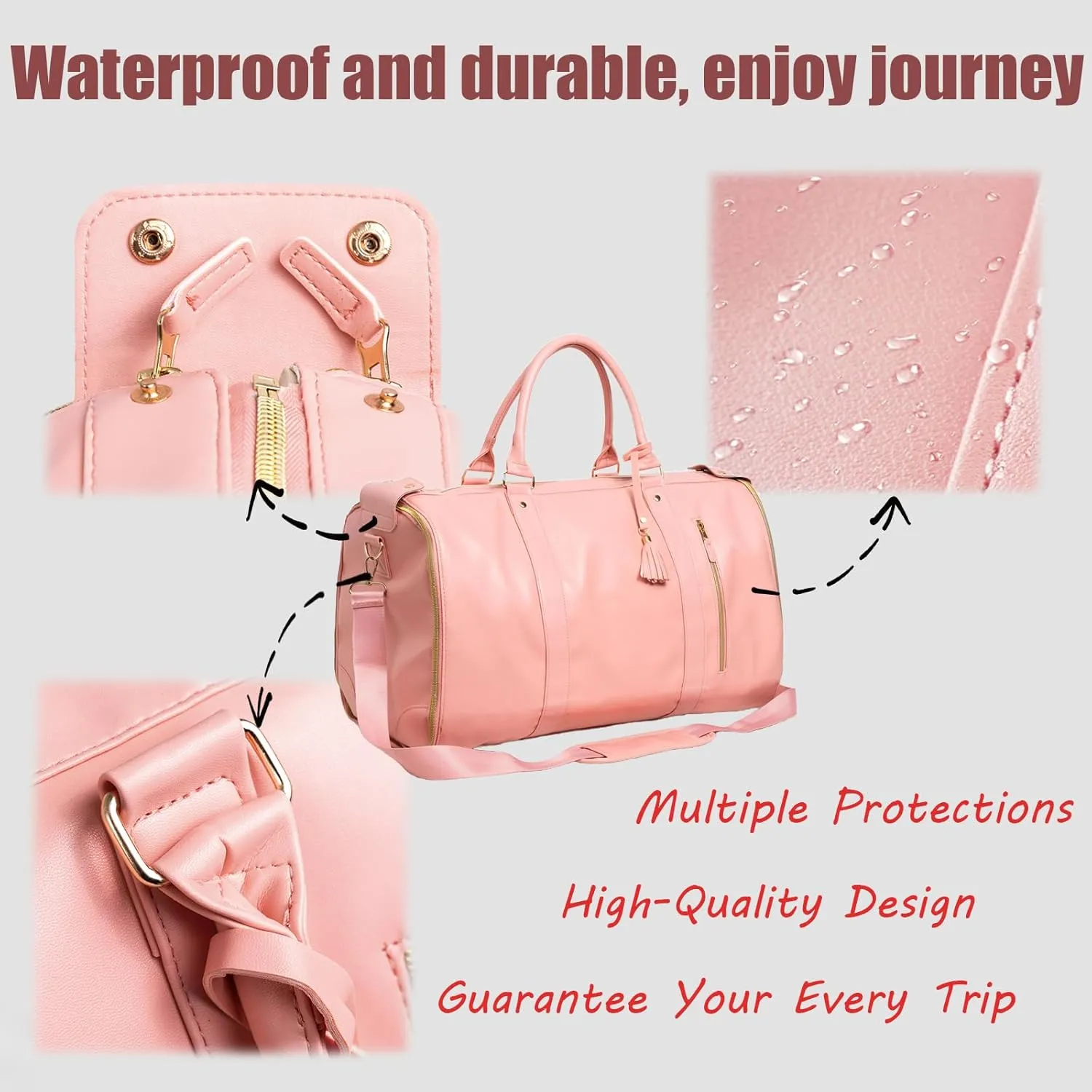 Jenni Travel Bag with Wheels and Shoe Compartment, Convertible Travel Bag with Removable Wheels (Pink)