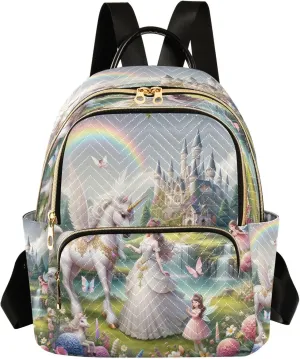 Joisal Beautiful Princess with White Unicorn Purse Backpack Anti Theft Computer Backpack for Women Medium Travel Backpack Purse for Women