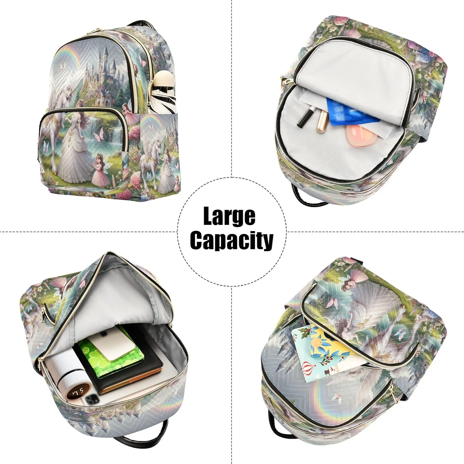 Joisal Beautiful Princess with White Unicorn Purse Backpack Anti Theft Computer Backpack for Women Medium Travel Backpack Purse for Women