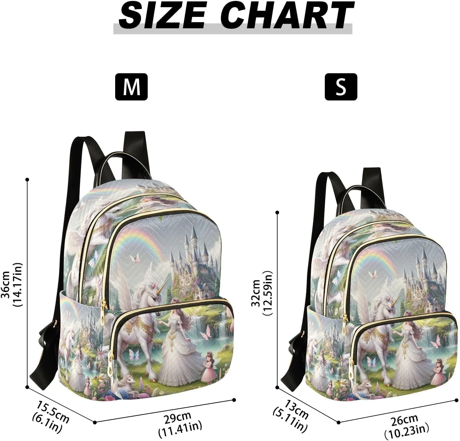 Joisal Beautiful Princess with White Unicorn Purse Backpack Anti Theft Computer Backpack for Women Medium Travel Backpack Purse for Women