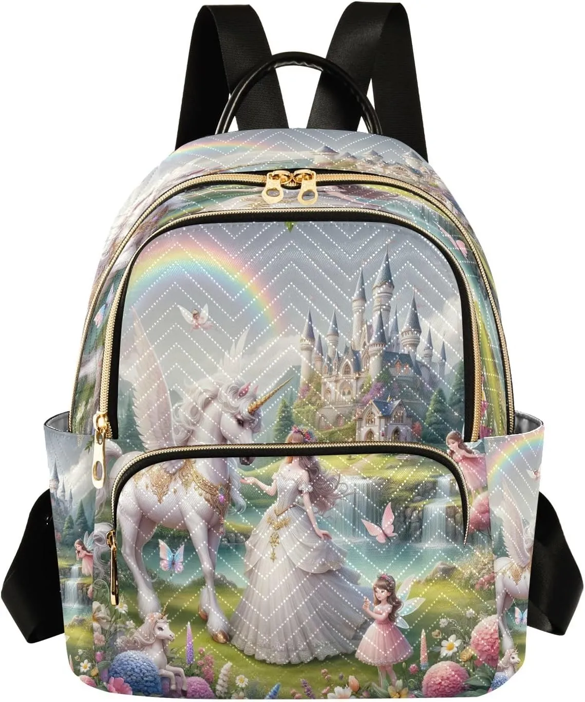 Joisal Beautiful Princess with White Unicorn Purse Backpack Anti Theft Computer Backpack for Women Medium Travel Backpack Purse for Women