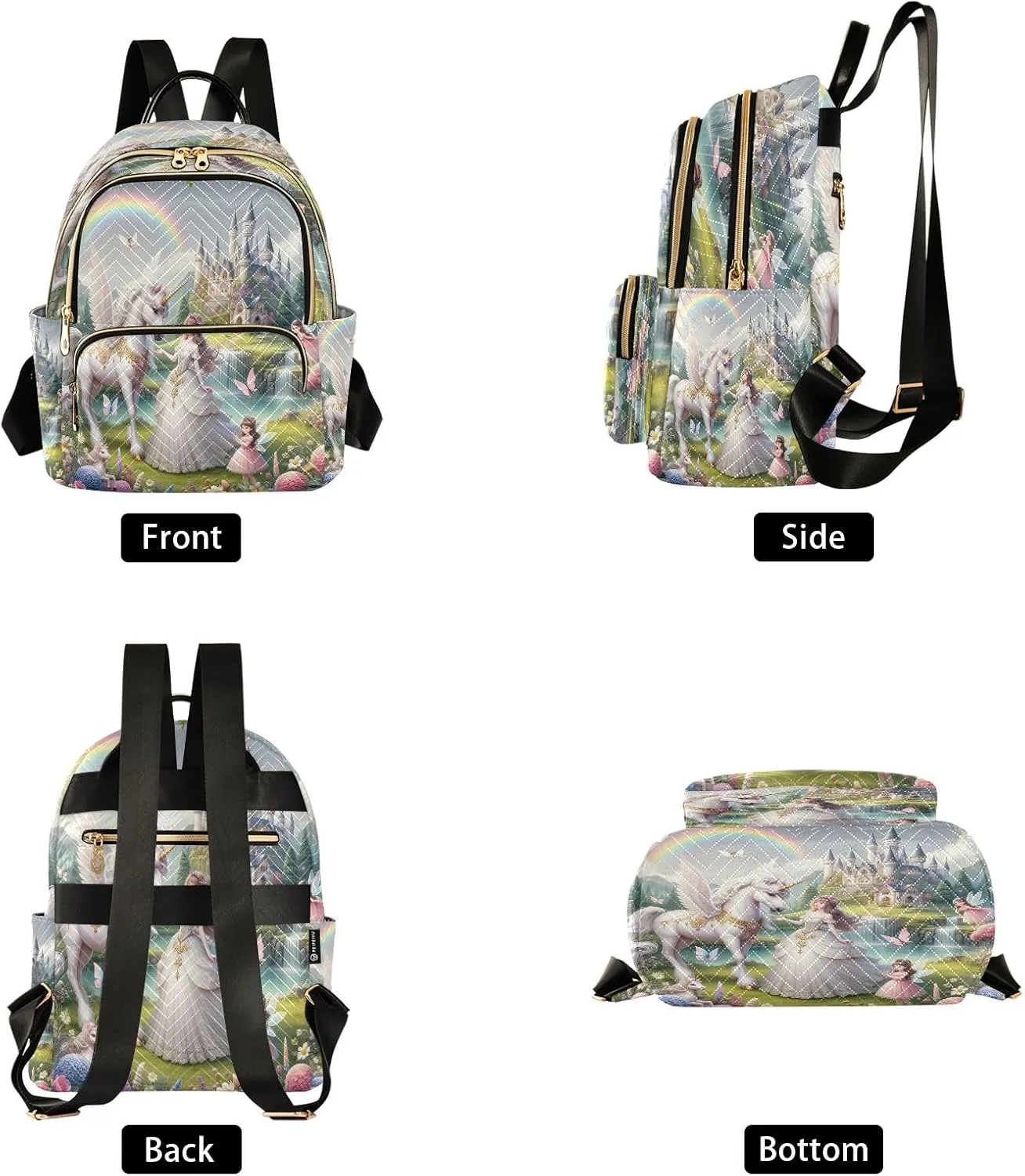 Joisal Beautiful Princess with White Unicorn Purse Backpack Anti Theft Computer Backpack for Women Medium Travel Backpack Purse for Women