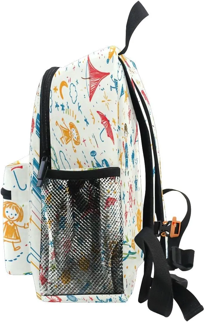 Joisal Cute Doodle Personalized Toddler Backpack with Chest Strap Girls Preschool Backpack, Kids Travel Backpack Ages 3-8