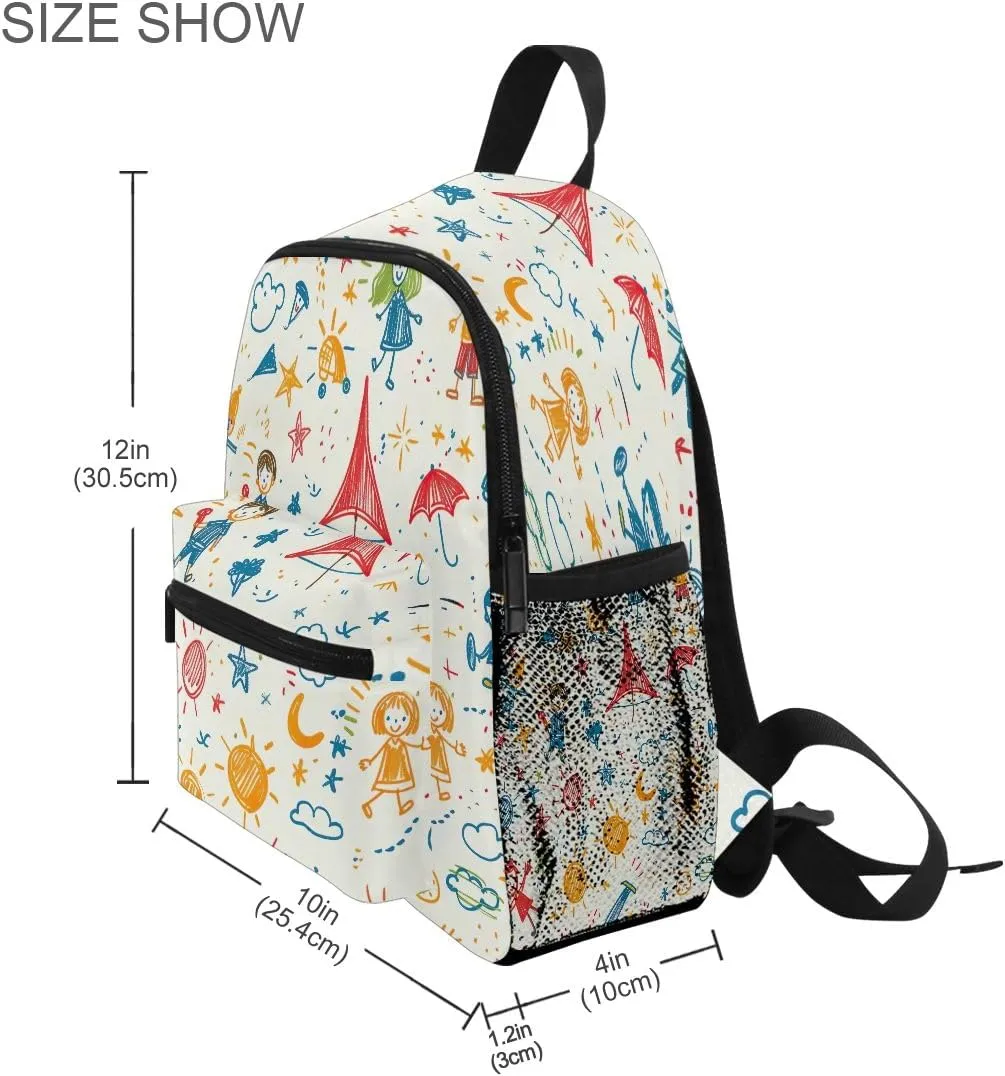 Joisal Cute Doodle Personalized Toddler Backpack with Chest Strap Girls Preschool Backpack, Kids Travel Backpack Ages 3-8